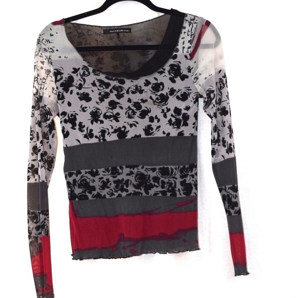 Mado - European designer mesh animal print long sleeve shirt women's size Medium